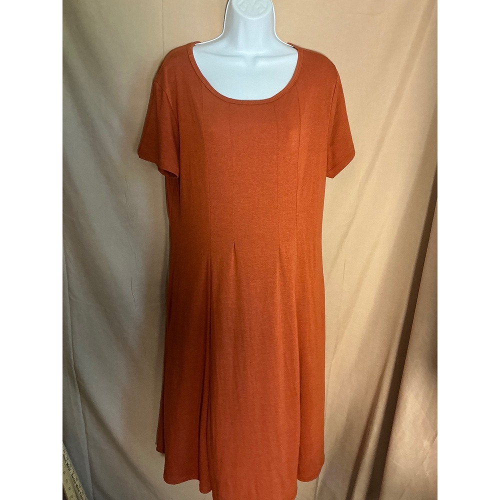 Unbranded Knit A-Line Dress Women XL Burnt Orange Excellent Short Sleeve Pleated